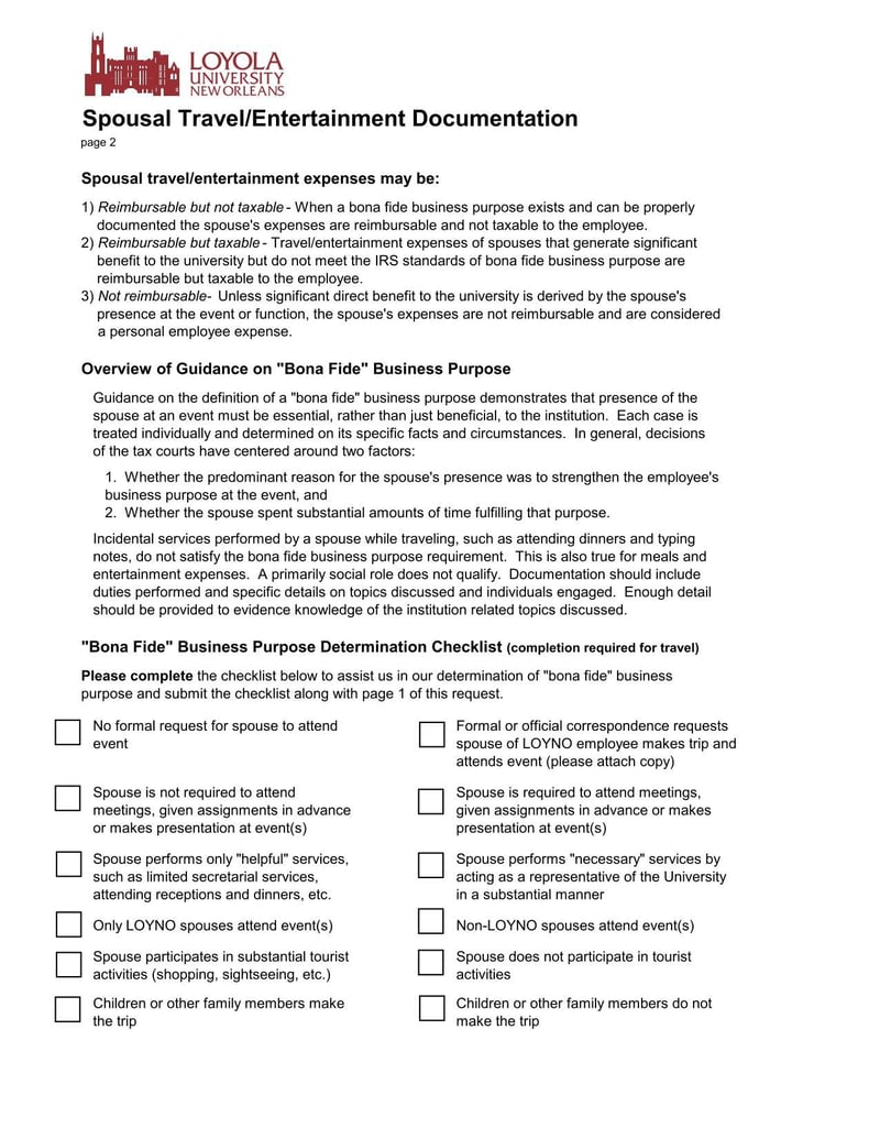 Large thumbnail of Loyola University New Orleans Spousal Travel/Entertainment Documentation