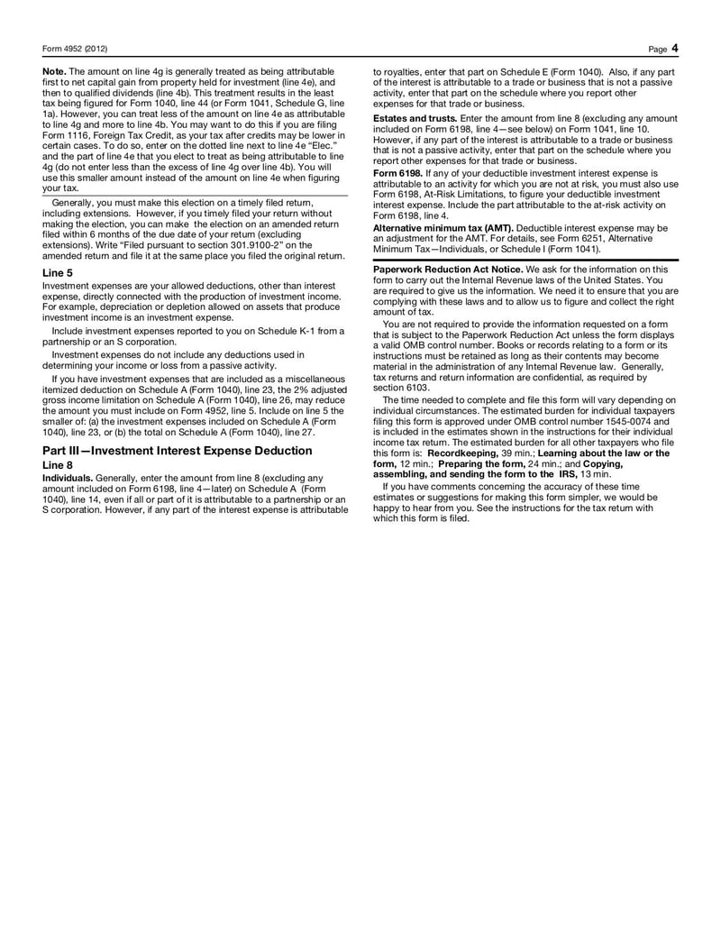 Large thumbnail of Form 4952 - Jan 2012