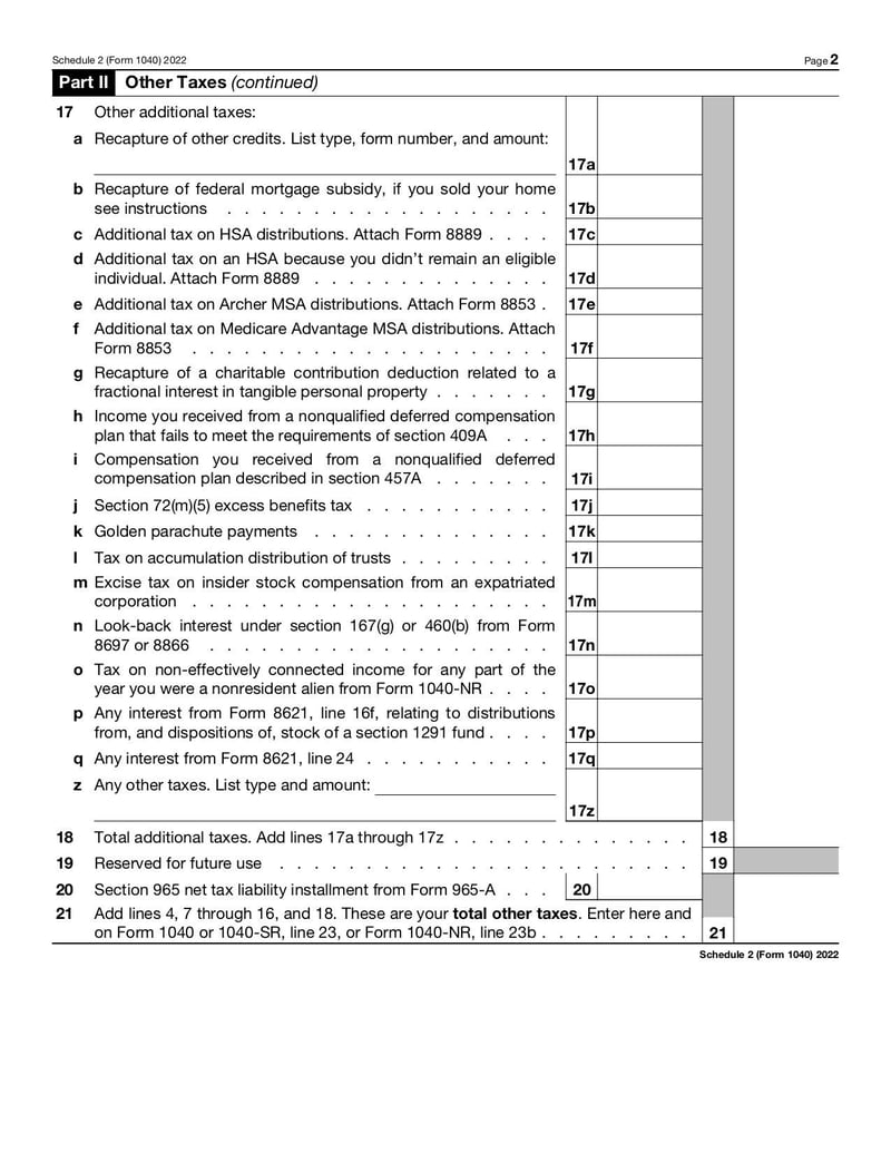 Large thumbnail of Schedule 2 (Form 1040) - Jan 2022