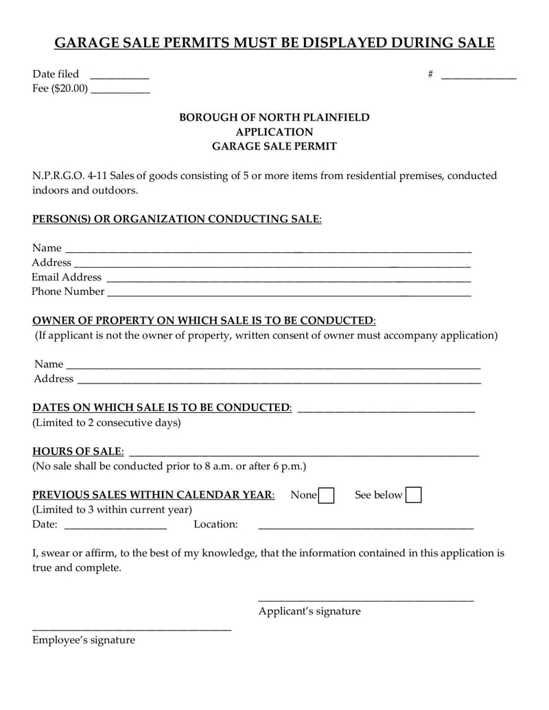 Large thumbnail of North Plainfield Garage Sale Permit Application Form - Feb 2022