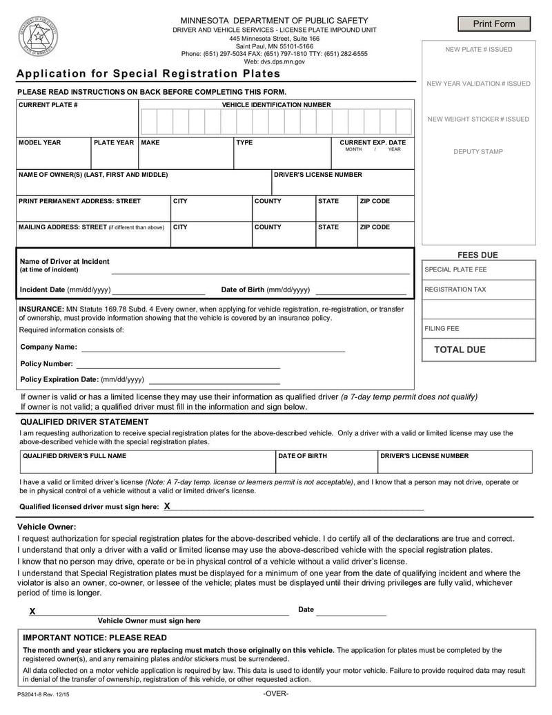 Large thumbnail of Application for Special Registration Plates - Dec 2015