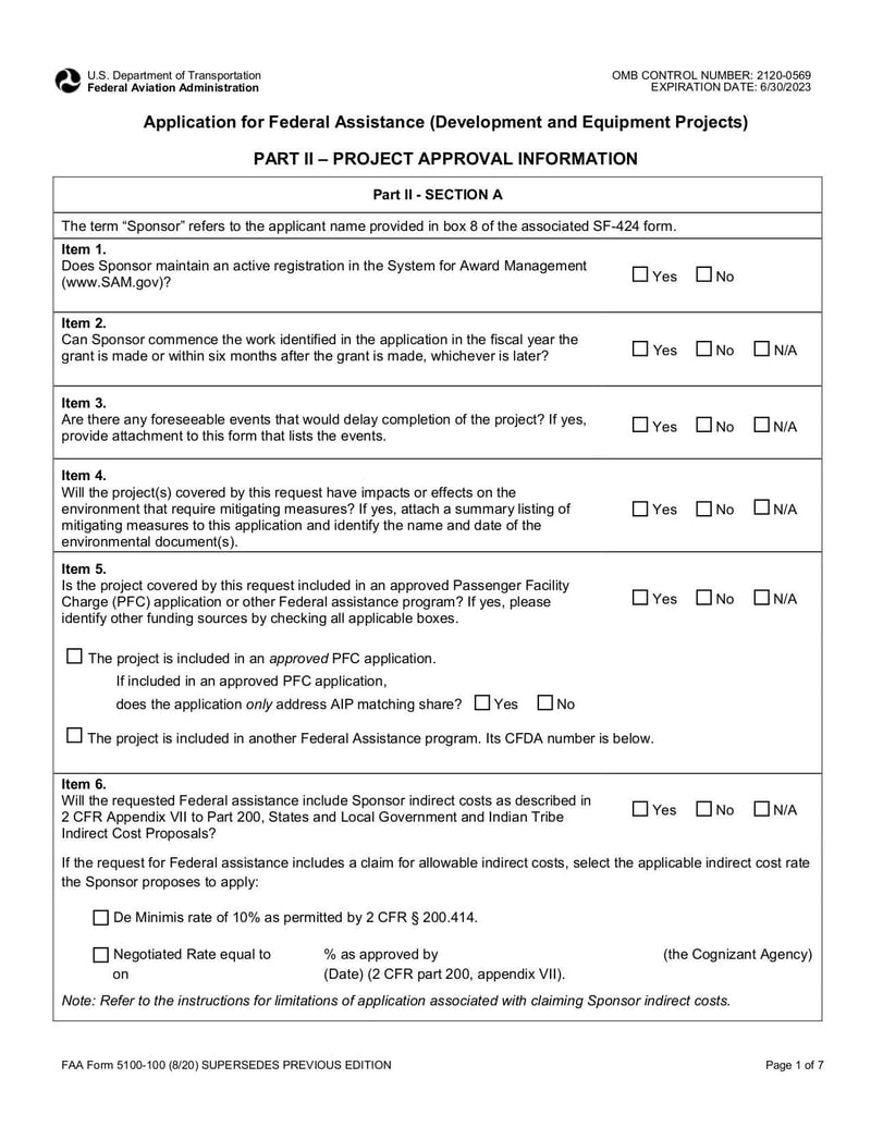 Large thumbnail of FAA Form 5100-100 - Aug 2020