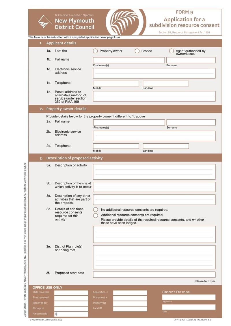 Large thumbnail of Application for a Subdivision Resource Consent Form - Mar 2022