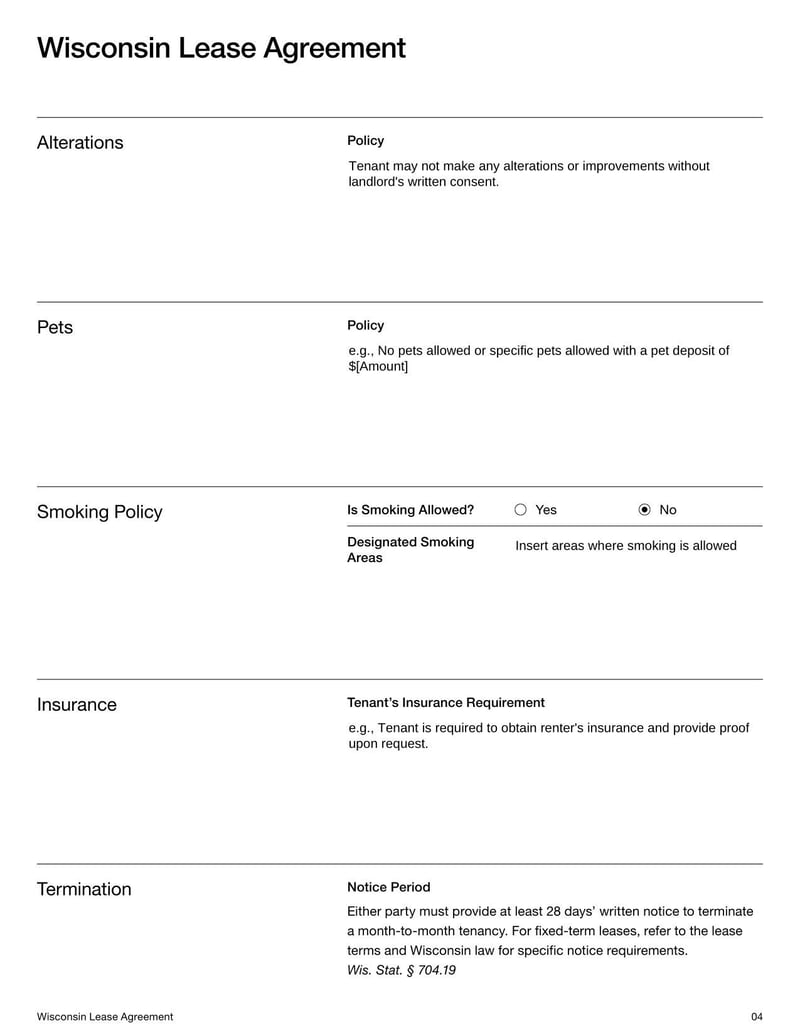 Large thumbnail of Wisconsin Lease Agreement Template