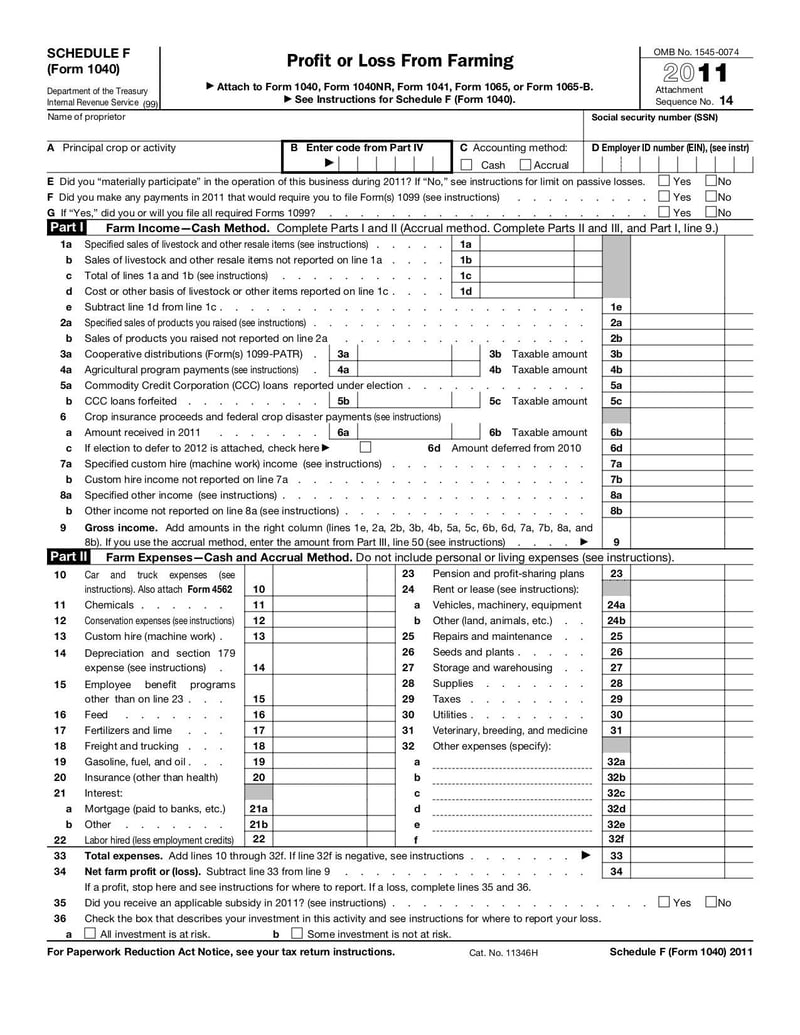 Large thumbnail of Form 1040 (Schedule F) - Jan 2011