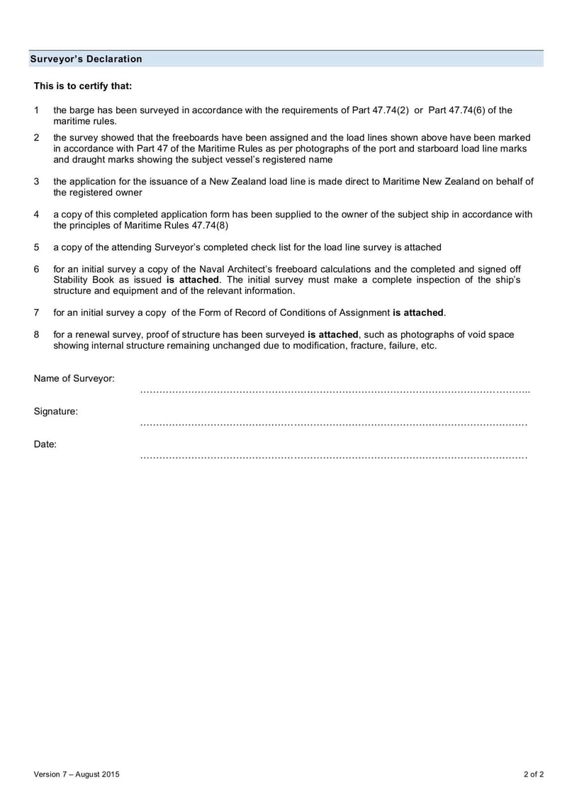 Large thumbnail of Application Form for NZ Loadline Certificate Barge 24 Metres - Aug 2015