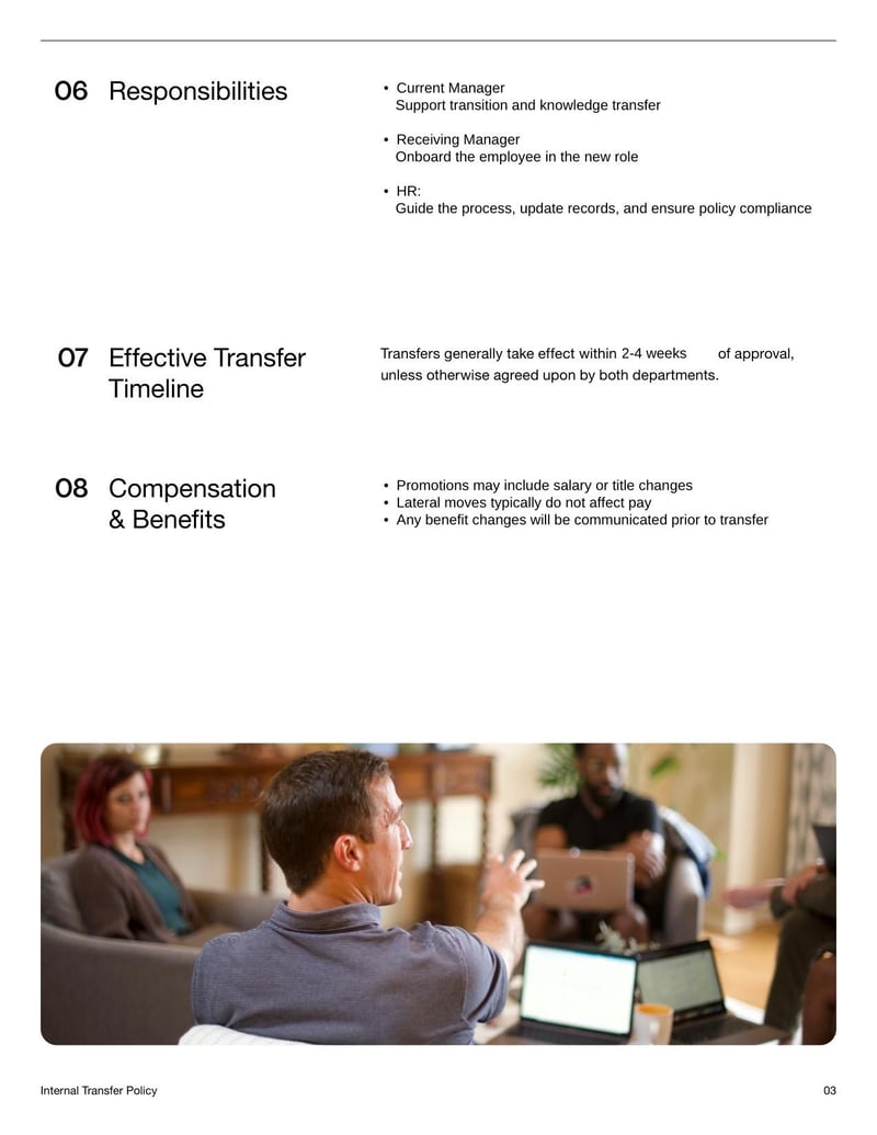 Internal Transfer Policy for guiding employee moves between departments or roles within a company