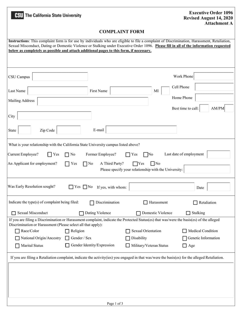 Large thumbnail of The California State University Complaint Form