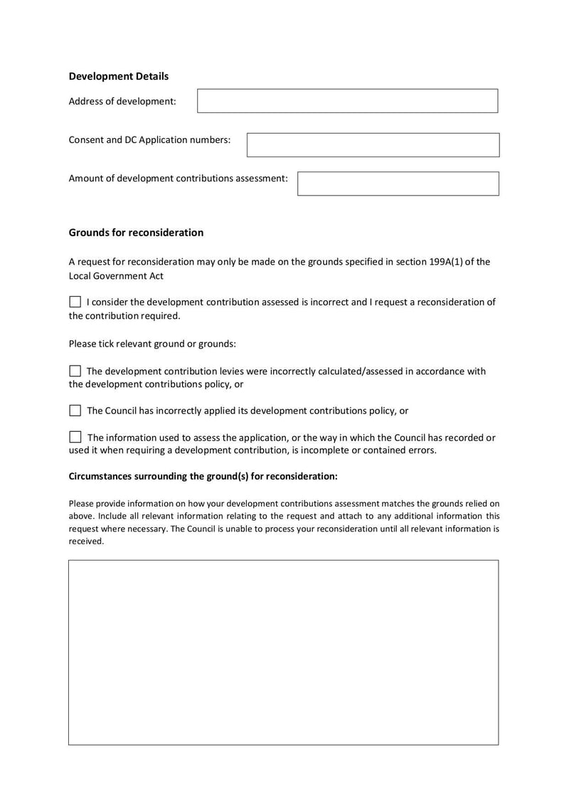 Large thumbnail of Request for Reconsideration of Development Contributions Form - May 2022