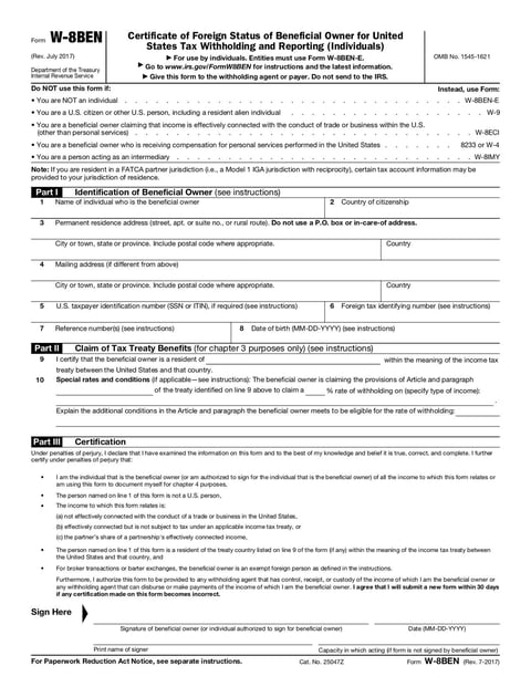 Form W-8 BEN - Jul 2017 - page 2