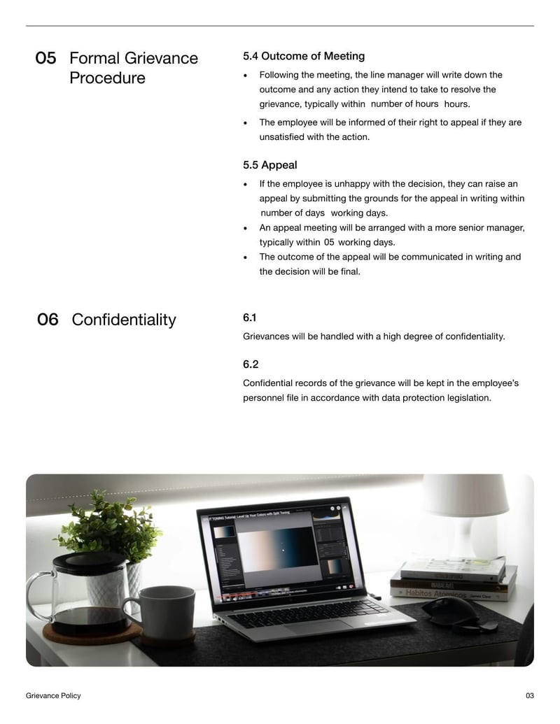 Grievance Policy procedure outlining the process for employees to raise and resolve workplace grievances