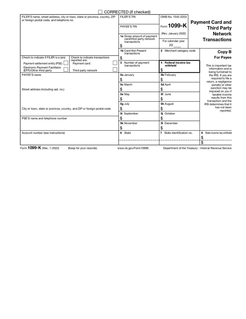 Large thumbnail of Form 1099-K - Jan 2022