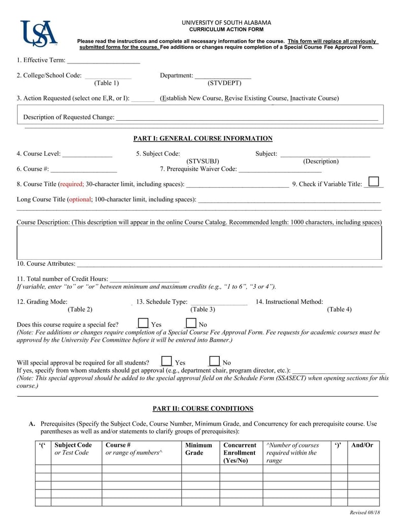 Large thumbnail of University of South Alabama Curriculum Action Form