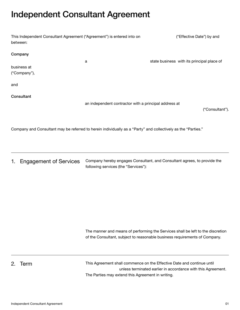 Independent Consultant Agreement setting terms for services, payment, confidentiality and intellectual property