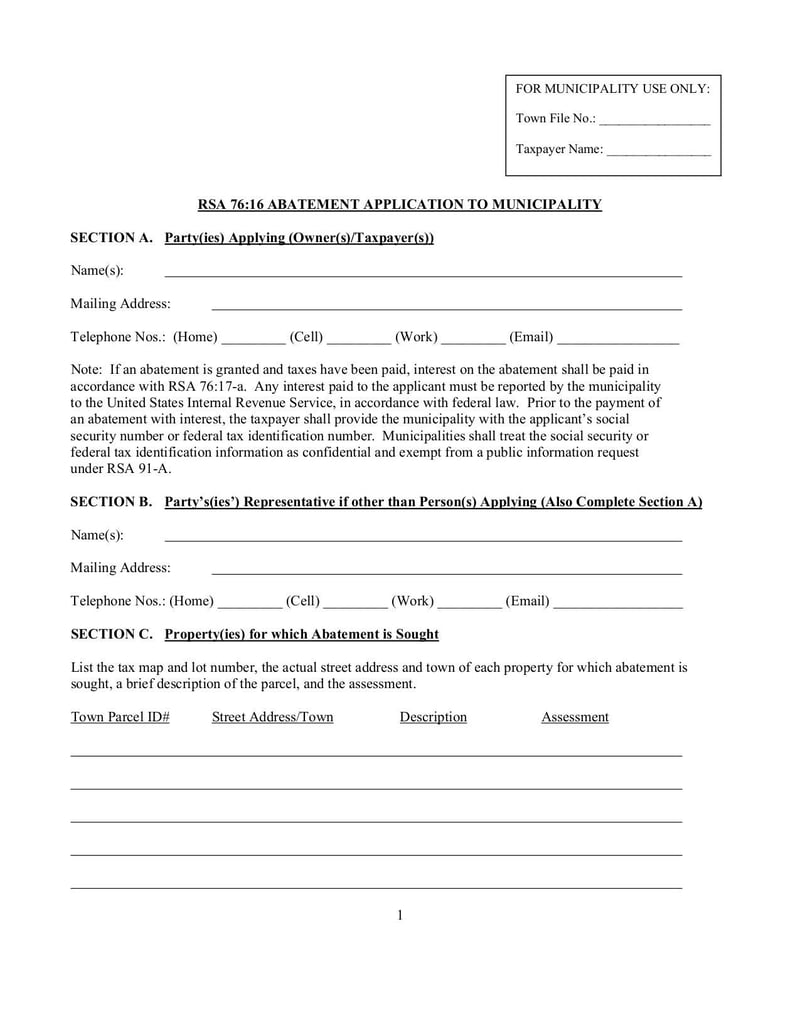 Large thumbnail of Taxpayer’s RSA 76:16 Abatement Application To Municipality - Dec 2013