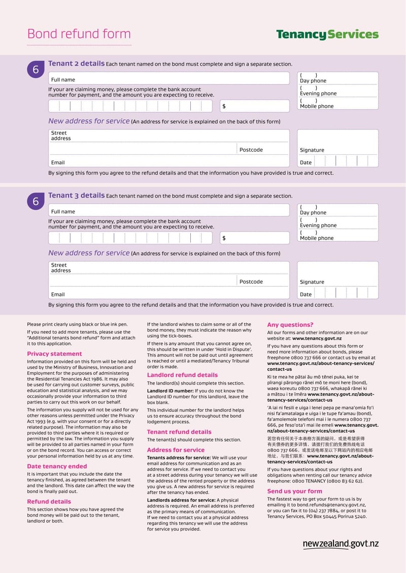 Large thumbnail of New Zealand Bond Refund Form