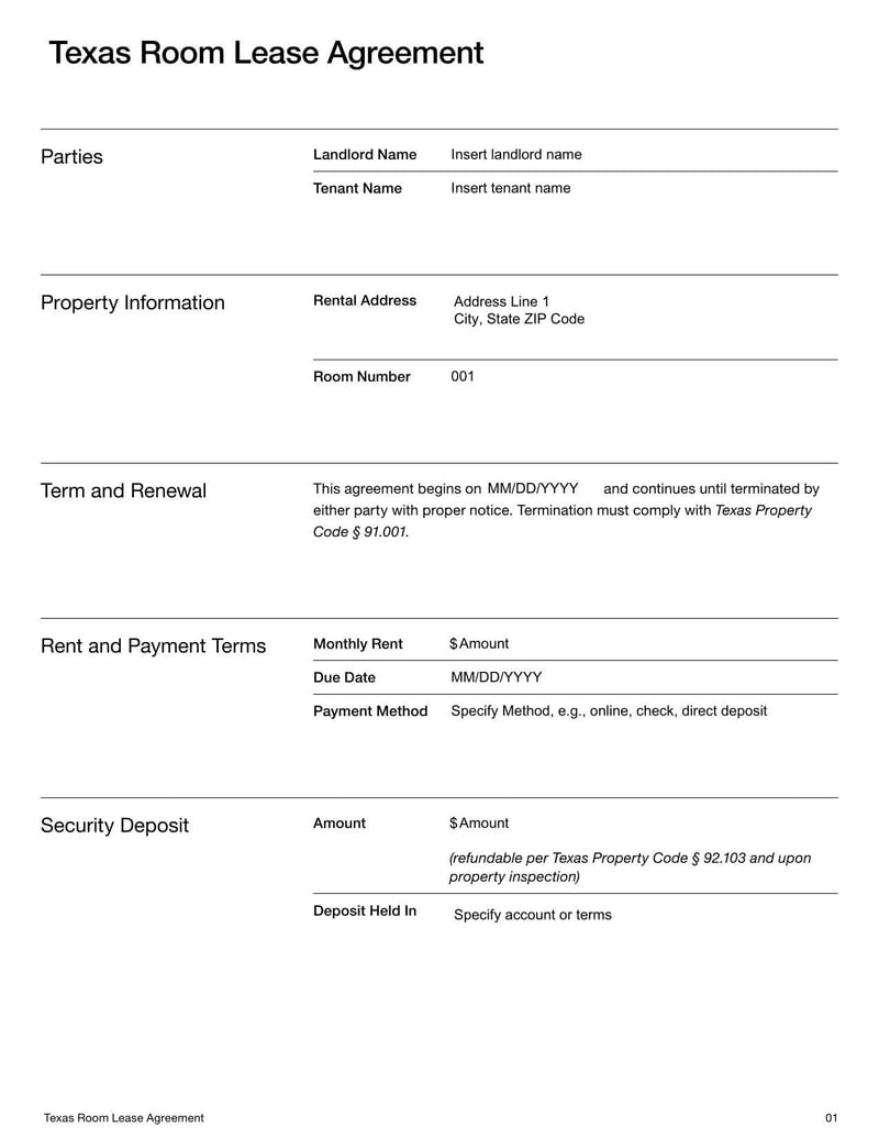 Room Lease Agreement Texas | Fill and sign online with Lumin for Free Printable Basic Rental Agreement Pdf Texas