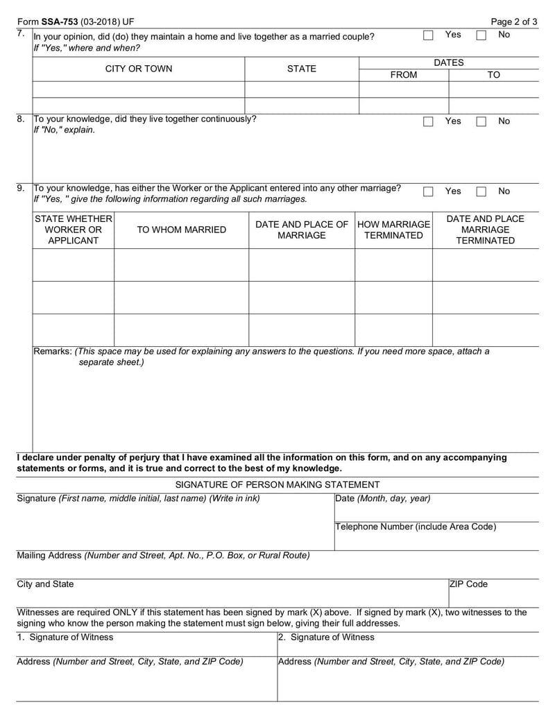 Large thumbnail of Statement Regarding Marriage (Form SSA-753) - Mar 2020