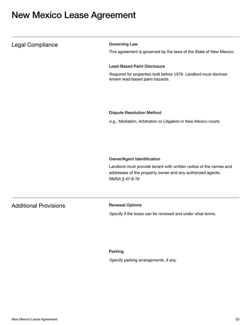 Large thumbnail of New Mexico Lease Agreement Template