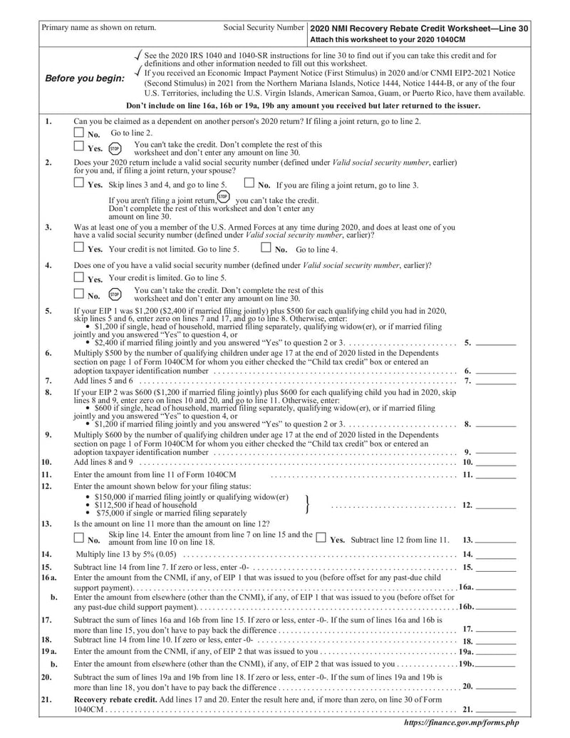 Large thumbnail of NMI Recovery Rebate Credit Worksheet - Feb 2021