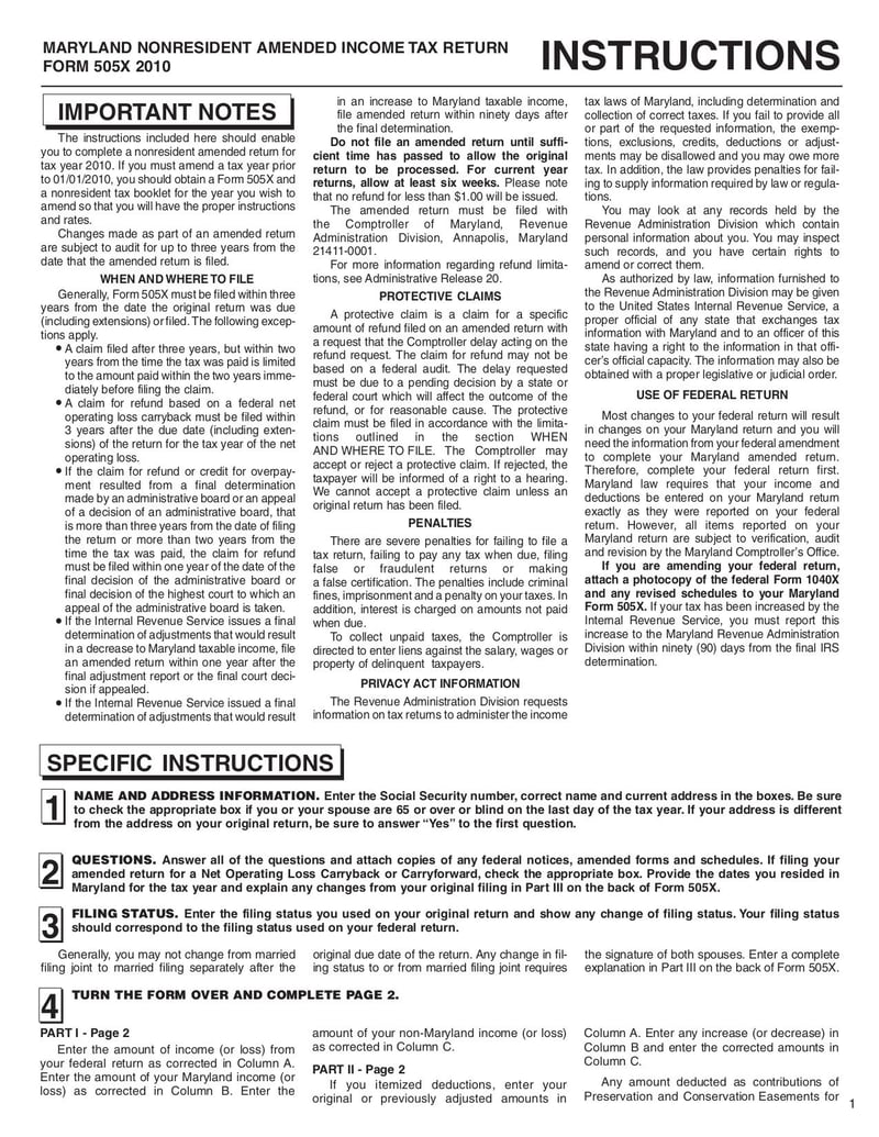 Large thumbnail of Maryland Tax Form 505X - Feb 2020