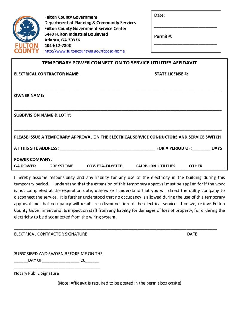 Large thumbnail of Temporary Power Connection to Service Utilities Affidavit - Nov 2019