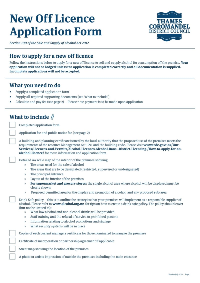 Large thumbnail of New Off Licence Application Form - Jul 2021