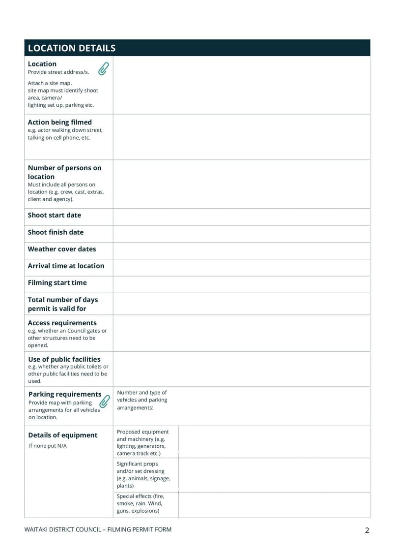 Large thumbnail of Waitaki District Filming Approval Application Form - Sep 2021