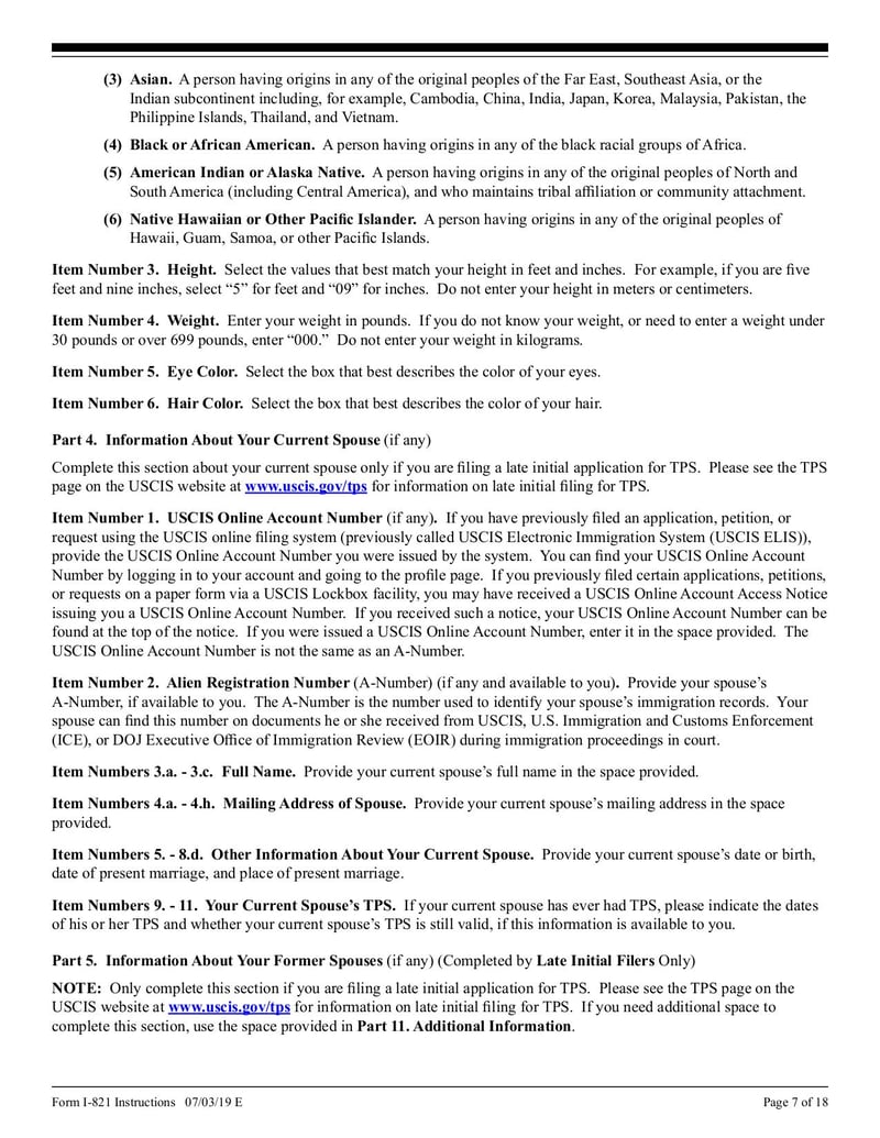 Large thumbnail of Instructions for Form I-821 - Jul 2019
