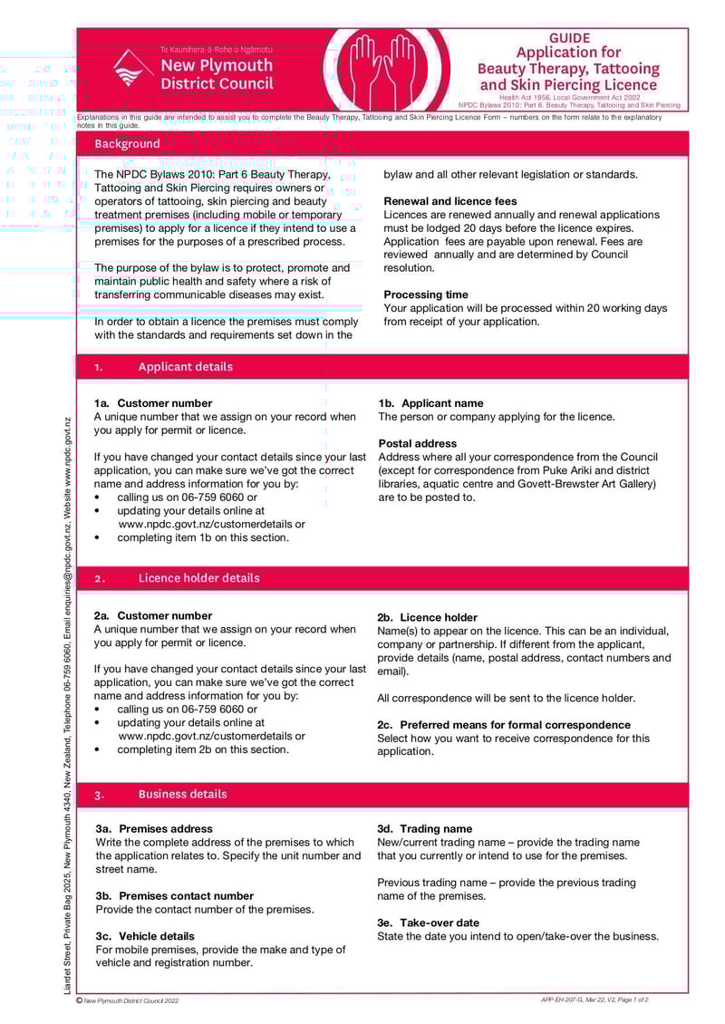 Large thumbnail of Application for Beauty Therapy, Tattooing and Skin Piercing Licence - Mar 2022