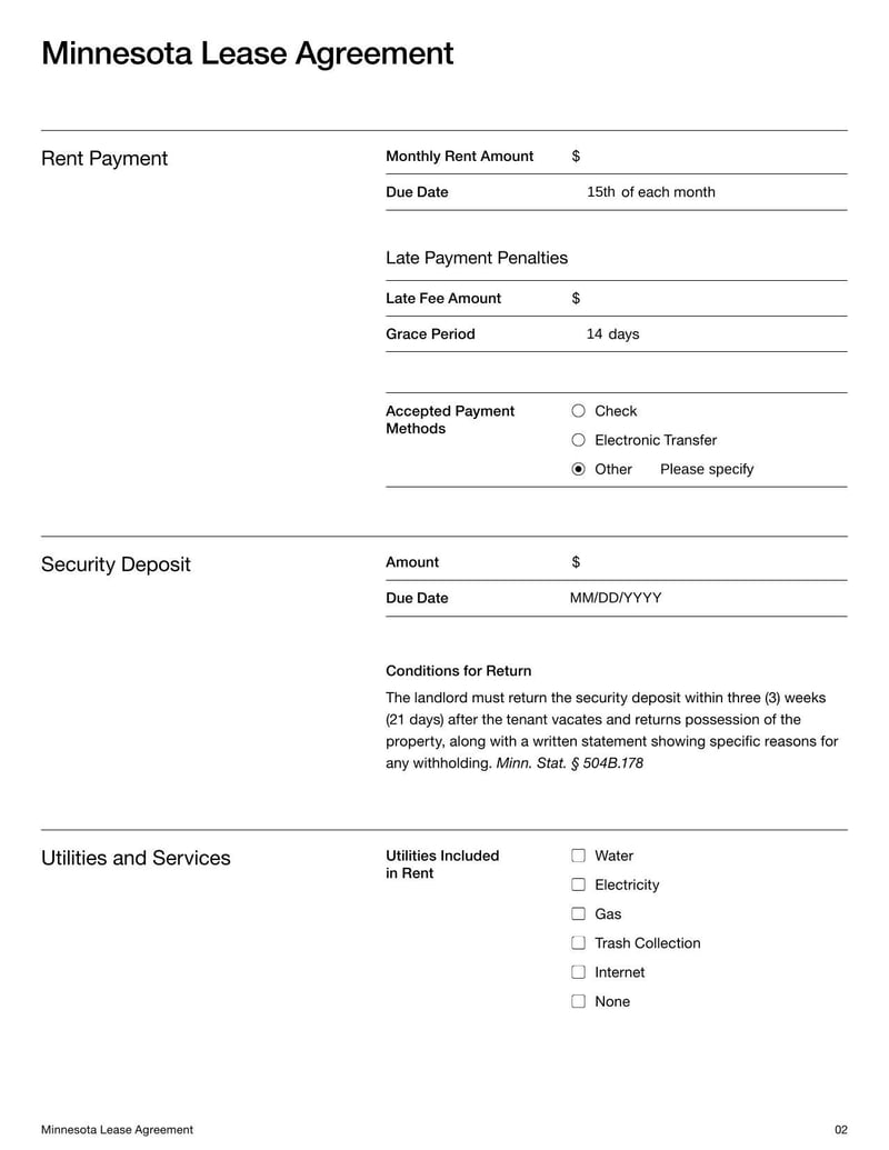 Large thumbnail of Minnesota Lease Agreement Template