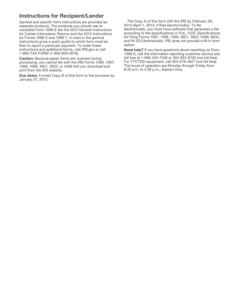 Large thumbnail of Form 1098-E - Jan 2011