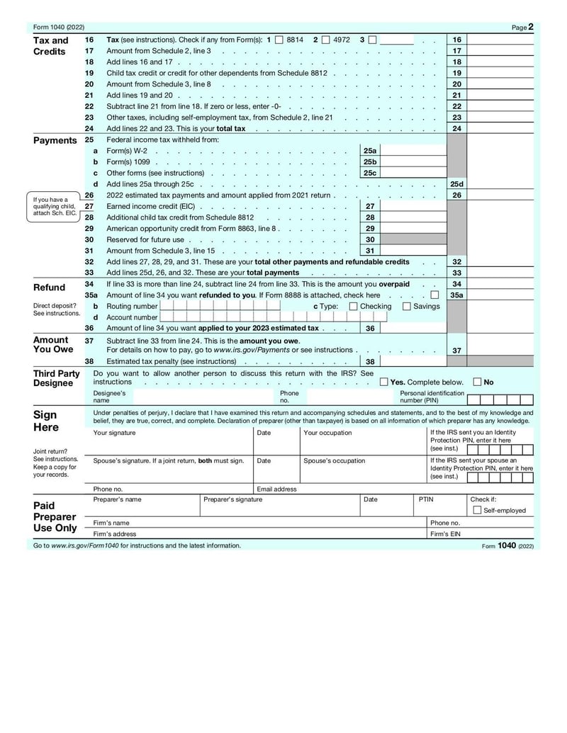 Large thumbnail of Form 1040 - Jan 2022
