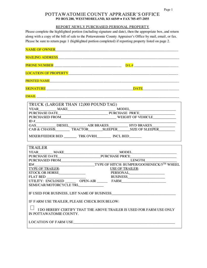 Large thumbnail of Personal Property Report Form