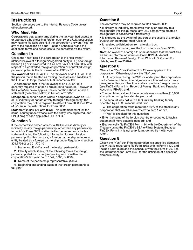 Large thumbnail of Schedule N (Form 1120) - Jan 2021