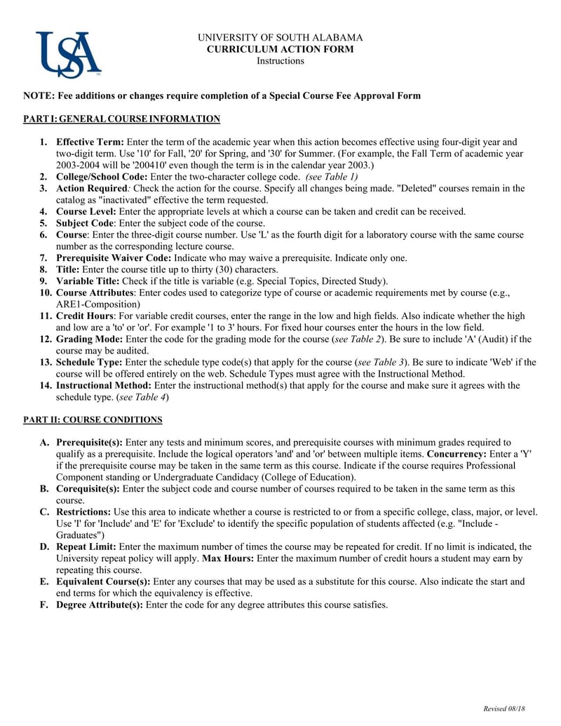 Large thumbnail of University of South Alabama Curriculum Action Form