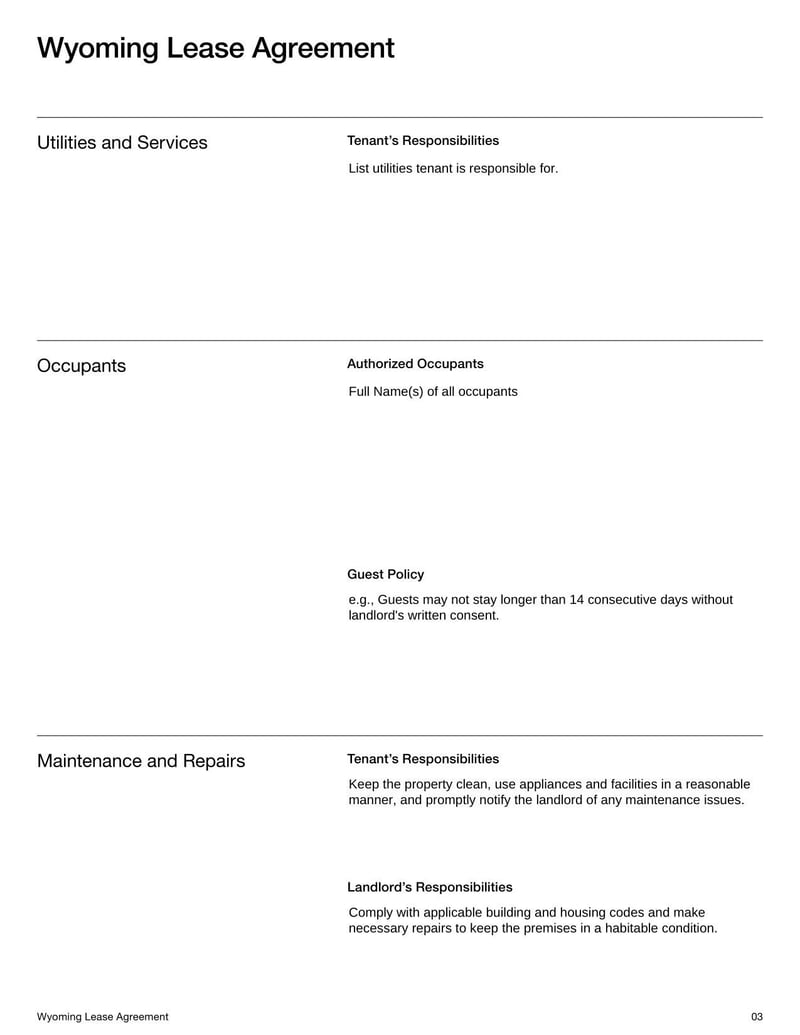 Large thumbnail of Wyoming Lease Agreement Template
