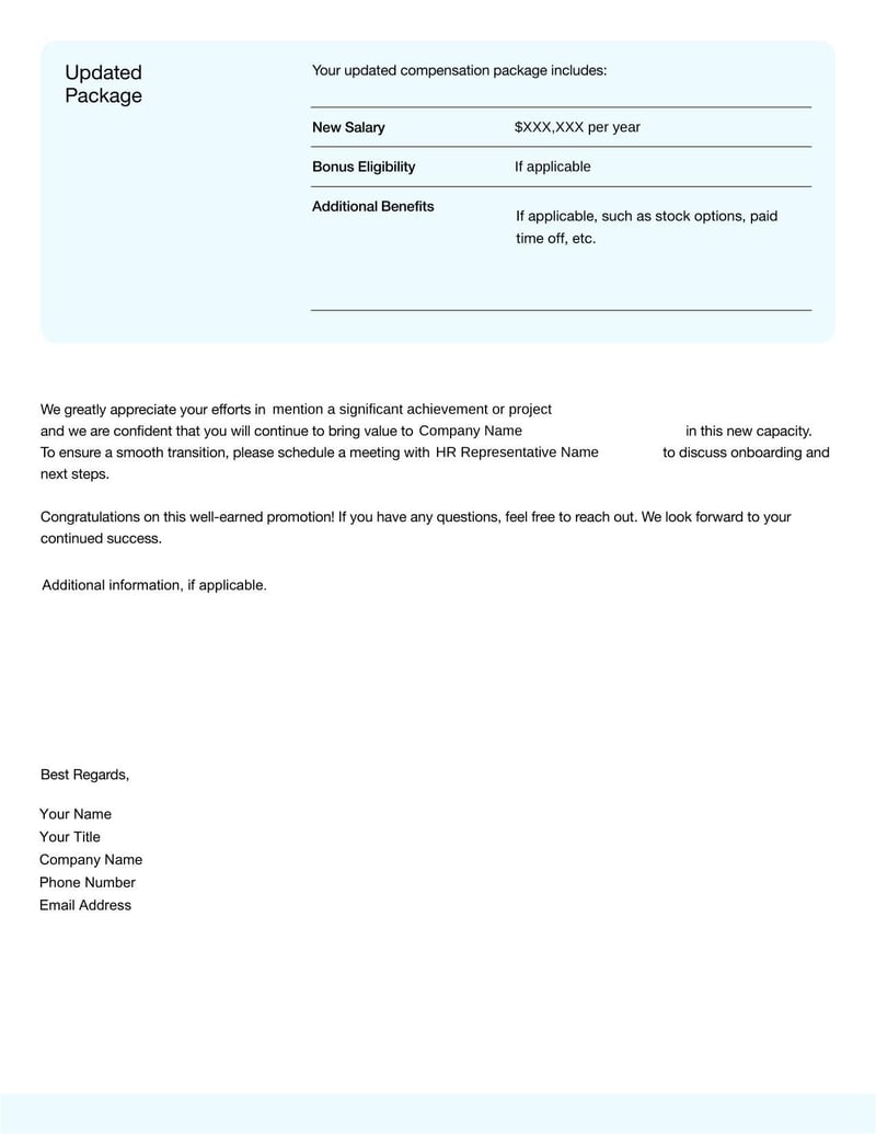 Promotion Letter Template for officially notifying an employee of their advancement in position
