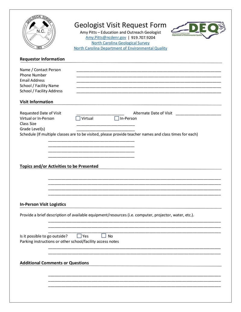 Large thumbnail of NCGS Geologist Visit Request Form - May 2021