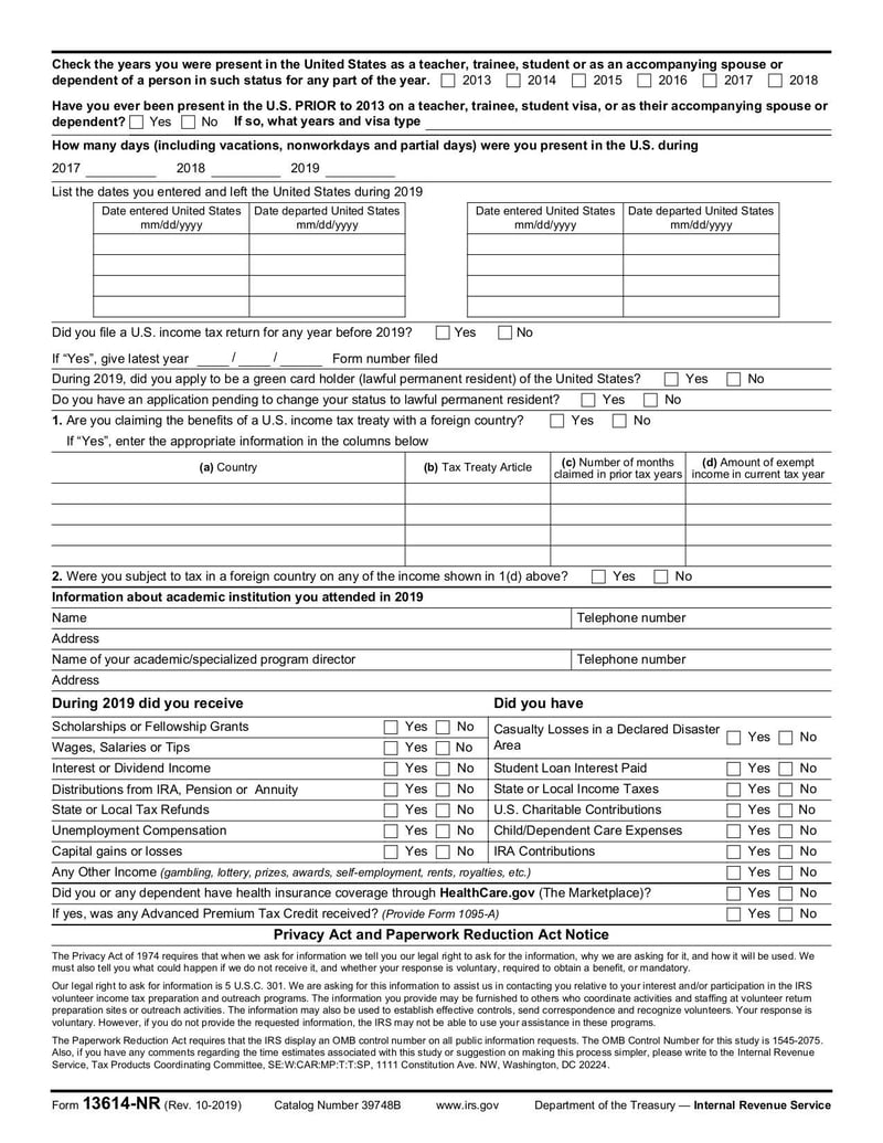 Large thumbnail of Form 13614-NR - Oct 2019