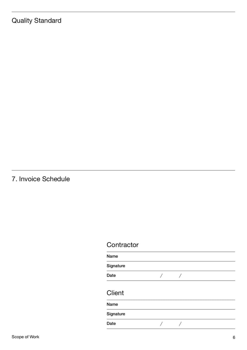 Scope of work document for contractors outlining project tasks and deliverables