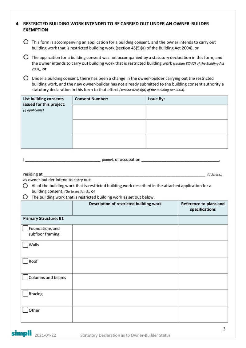 Large thumbnail of Form 2B Statutory Declaration as to Owner-Builder Status - Apr 2021