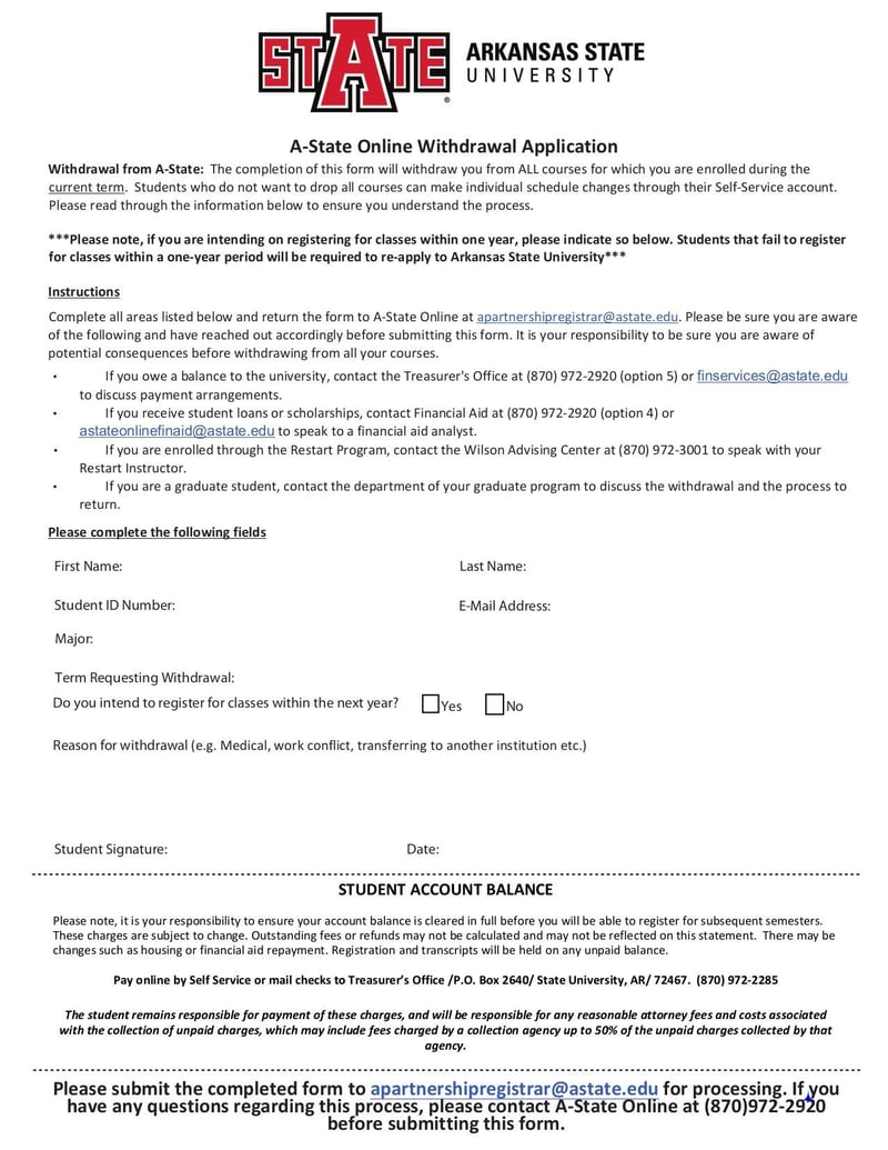 A-State Online Withdrawal Application | Fill and sign online with Lumin