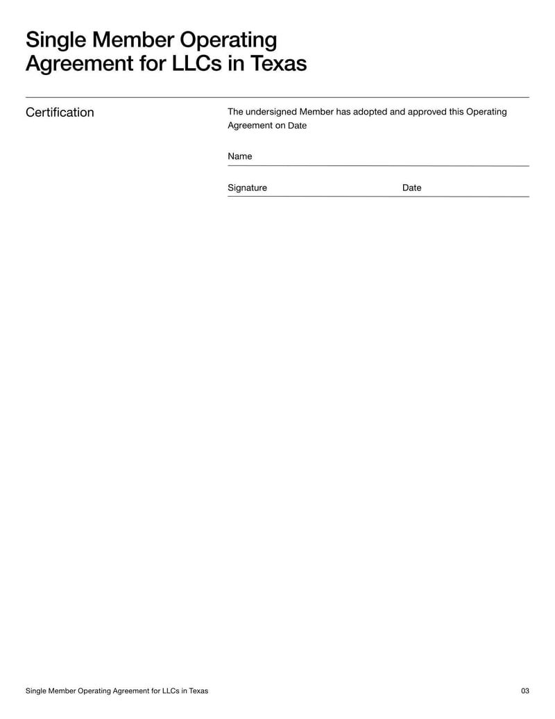 Large thumbnail of Single Member Operating Agreement for LLCs in Texas