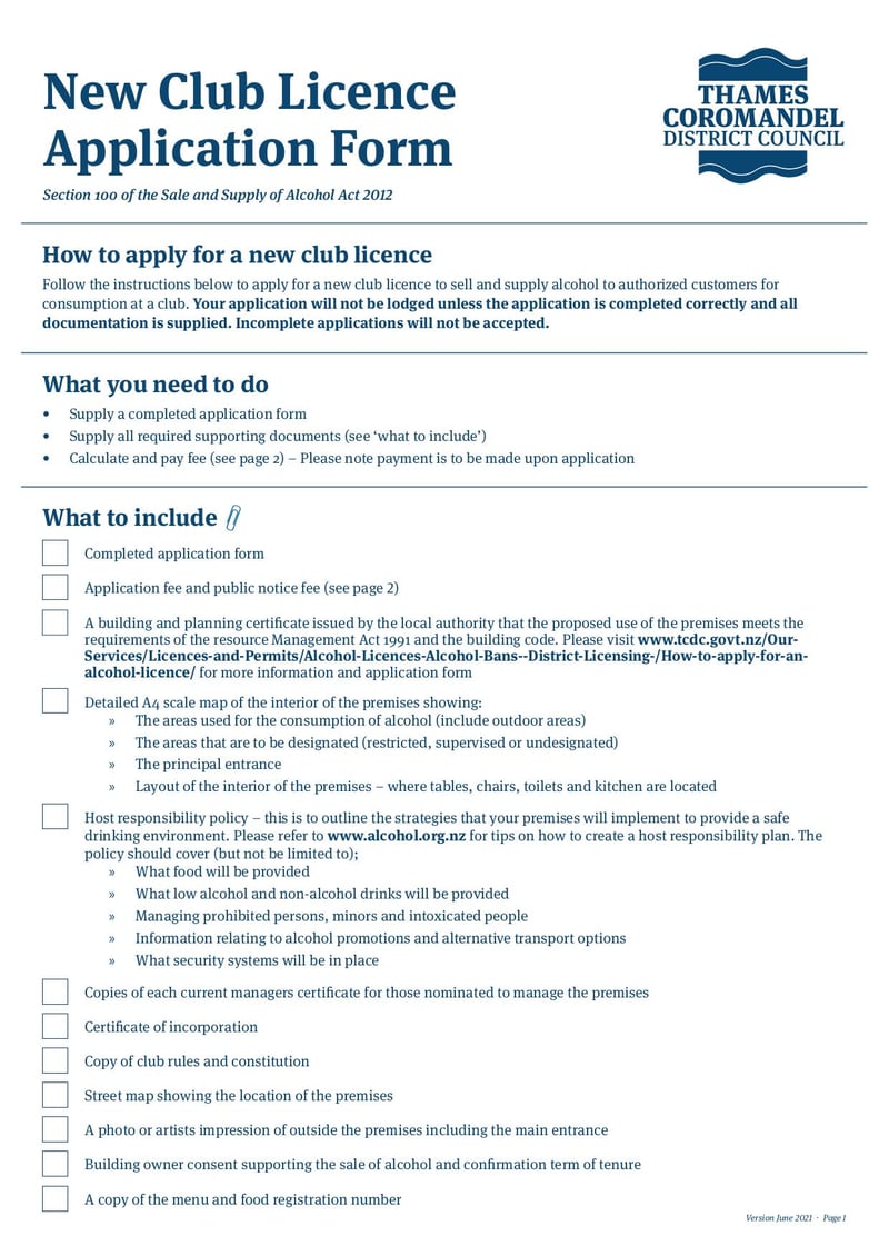 Large thumbnail of New Club Licence Application Form - Jun 2021