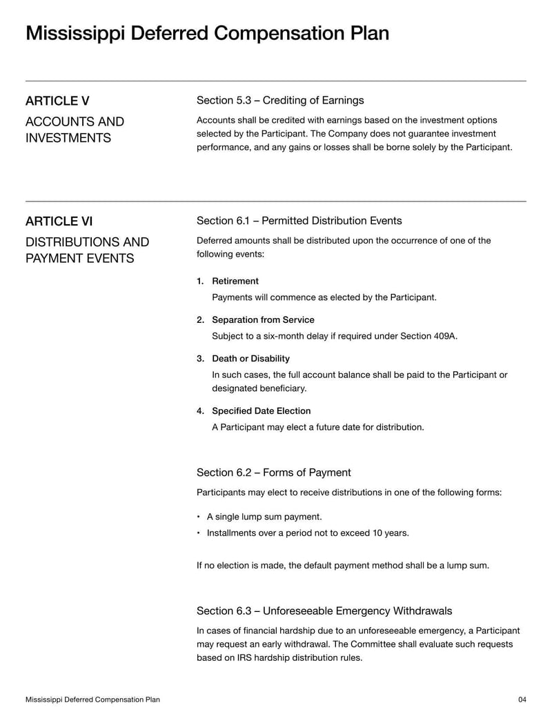 Mississippi Deferred Compensation Plan for summarizing deferred income benefits for Mississippi employees