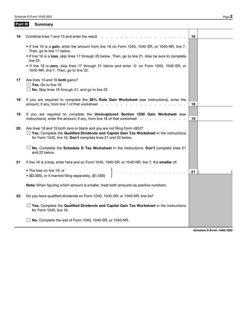 Large thumbnail of Schedule D (Form 1040) - Jan 2022