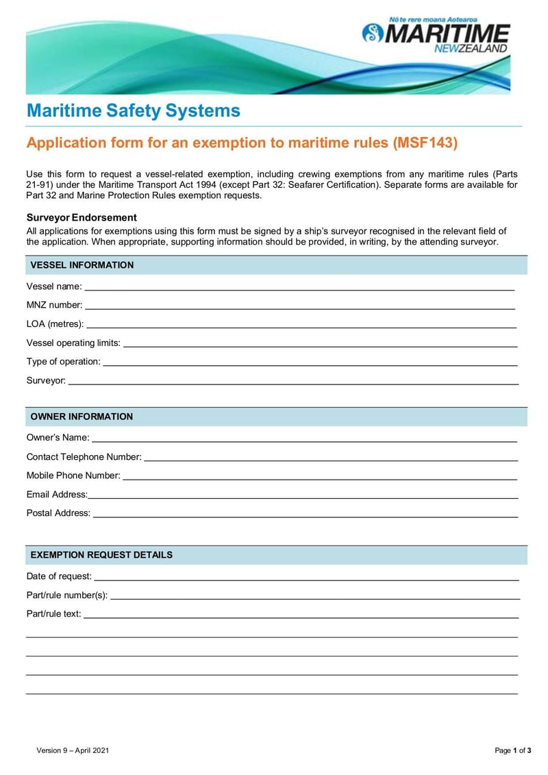 Large thumbnail of Exemption Form Maritime Rules - Apr 2021