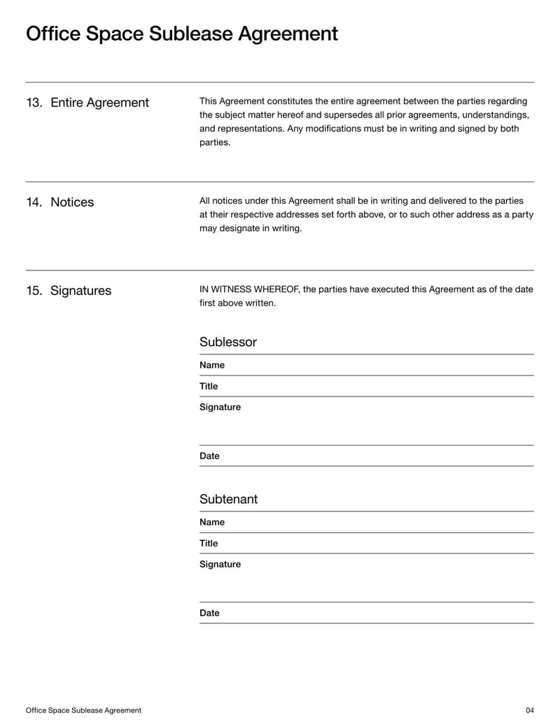 Office Space Sublease Agreement for subleasing commercial office space