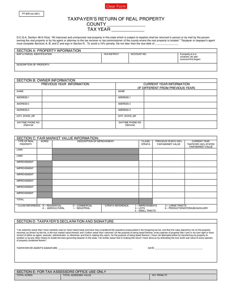 Large thumbnail of Real Property Taxpayers Return Form - Dec 2008